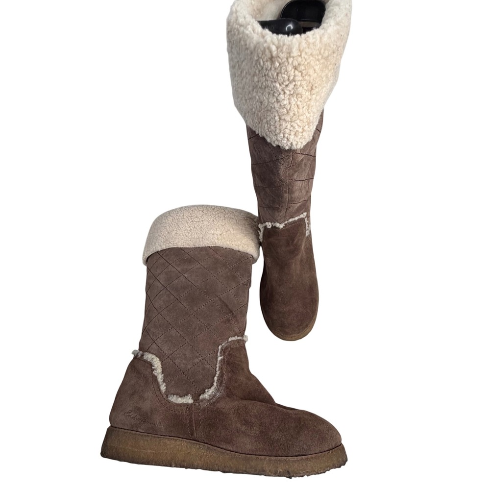 Womens Suede Shearling Lined Quilted Winter Boots Brown Size 11M